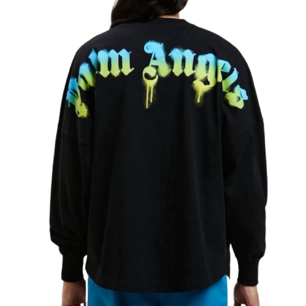 NWT Palm Angels Black Sprayed Palm Logo Long Sleeve Tee - Sz M